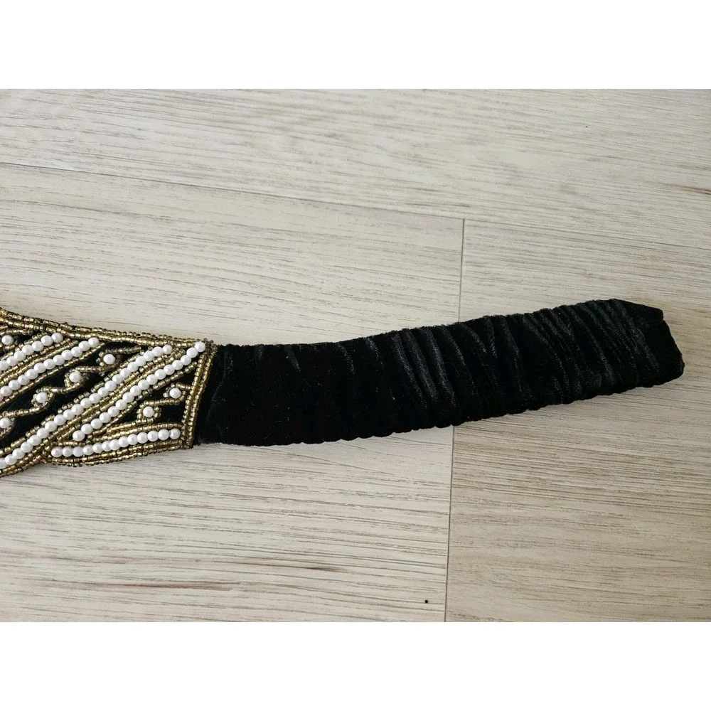 Vintage Handcrafted Zardozi‎ Black Velvet Clutch and Belt Set Gold Pearl India